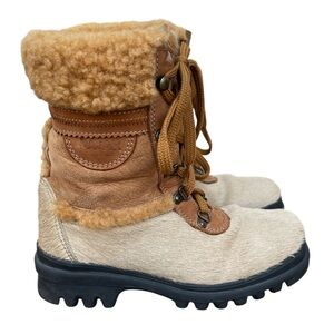 Pajar Women's Tan and Cream Winter Lace-Up Shearling Boots